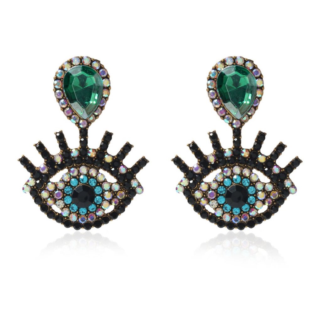 Green Evil Eye Statement Earrings
